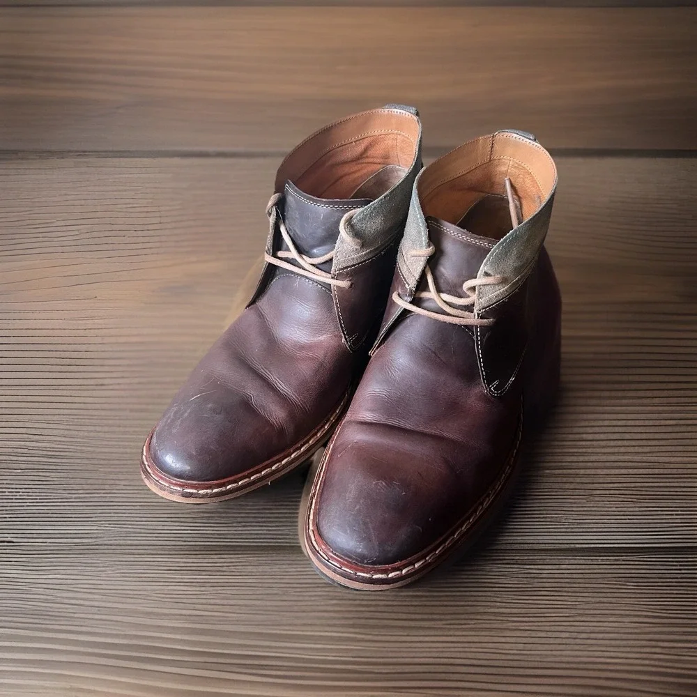 Cole Haan Mens Williams Welt Chukka Boot 9M Two Tone Brown Leather Suede Lace Up